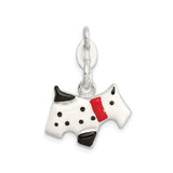 Sterling Silver Scottie Dog Pendant Charm with Black and White Enamel and Red Collar