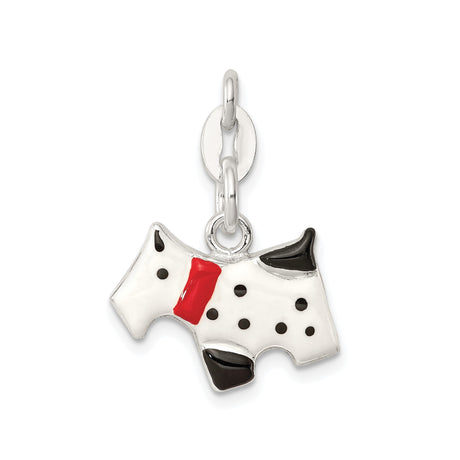Sterling Silver Scottie Dog Pendant Charm with Black and White Enamel and Red Collar