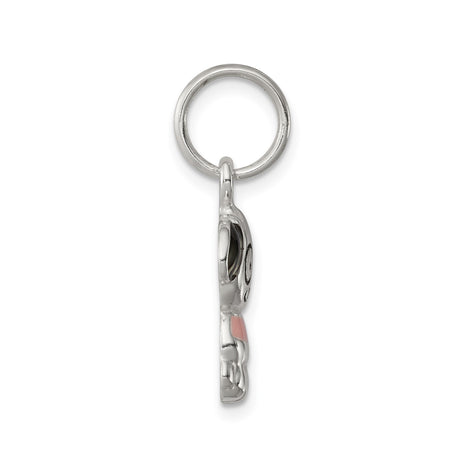 Sterling Silver Puppy Charm Pendant with Pink Collar and Black Ears, Cute Dog Jewelry for Girls