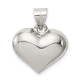 Sterling Silver Heart Pendant, Puffed Heart Charm with High Polish Finish for Women