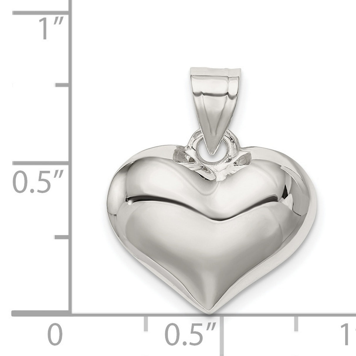 Sterling Silver Heart Pendant, Puffed Heart Charm with High Polish Finish for Women