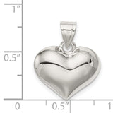Sterling Silver Heart Pendant, Puffed Heart Charm with High Polish Finish for Women