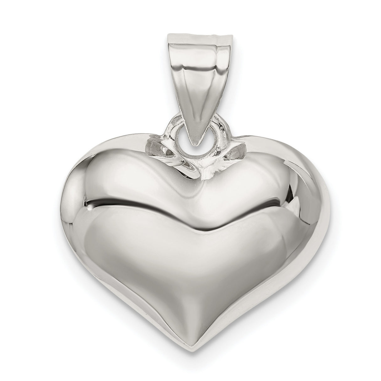 Sterling Silver Heart Pendant, Puffed Heart Charm with High Polish Finish for Women