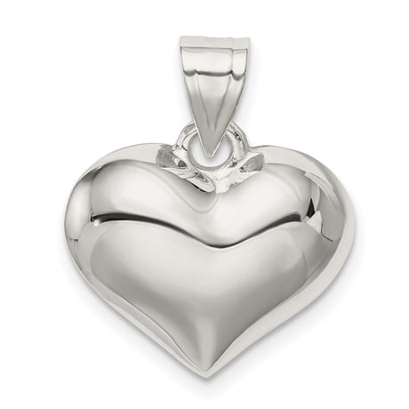 Sterling Silver Heart Pendant, Puffed Heart Charm with High Polish Finish for Women
