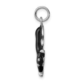 Black Enamel Cat Charm Pendant in Real 925 Sterling Silver