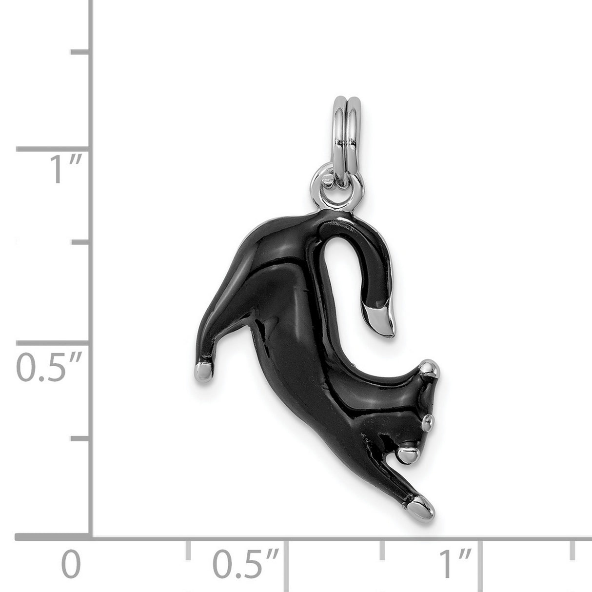 Black Enamel Cat Charm Pendant in Real 925 Sterling Silver