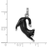 Black Enamel Cat Charm Pendant in Real 925 Sterling Silver