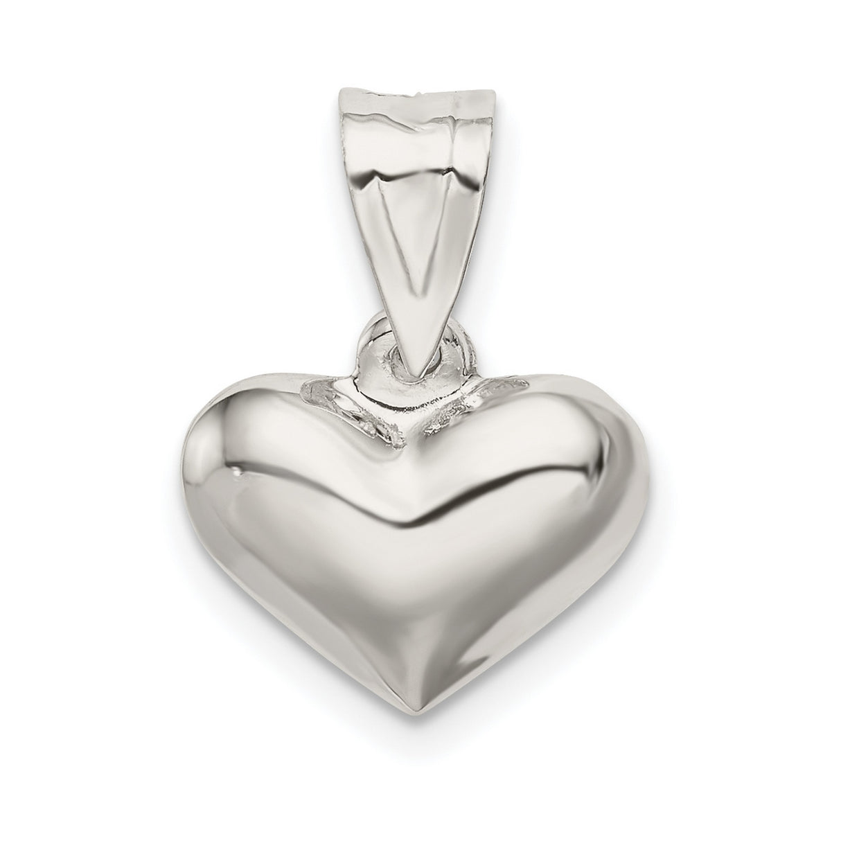 Sterling Silver Heart Pendant, Polished Puffed Charm, Minimalist Romantic Jewelry for Women