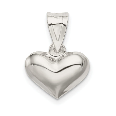 Sterling Silver Heart Pendant, Polished Puffed Charm, Minimalist Romantic Jewelry for Women