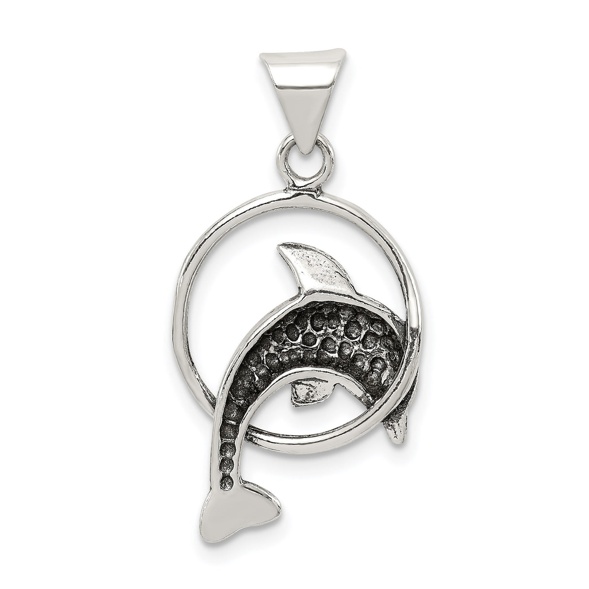 Sterling Silver Dolphin Pendant with Circular Frame, Ocean Theme Marine Jewelry for Women