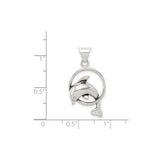 Sterling Silver Dolphin Pendant with Circular Frame, Ocean Theme Marine Jewelry for Women