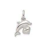 Sterling Silver Dolphin Pendant with Heart Charm, Ocean-Inspired Animal Jewelry for Women