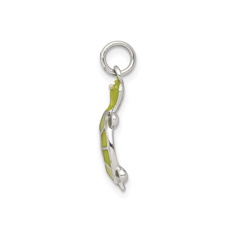 Sterling Silver Turtle Pendant with Green Enamel Shell, Ocean Animal Charm Jewelry