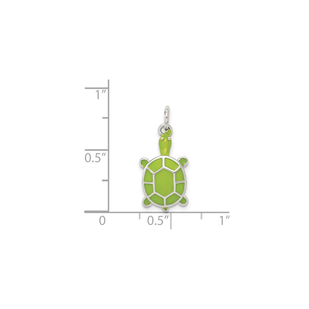 Sterling Silver Turtle Pendant with Green Enamel Shell, Ocean Animal Charm Jewelry