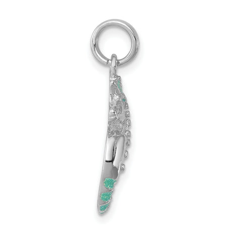 Aqua Green Glitter Seahorse Charm Pendant in Real 925 Sterling Silver