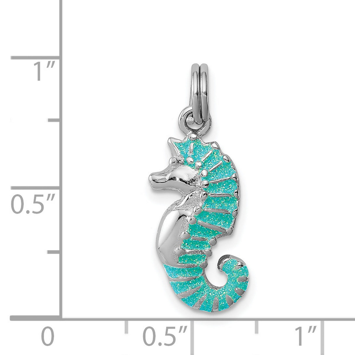 Aqua Green Glitter Seahorse Charm Pendant in Real 925 Sterling Silver