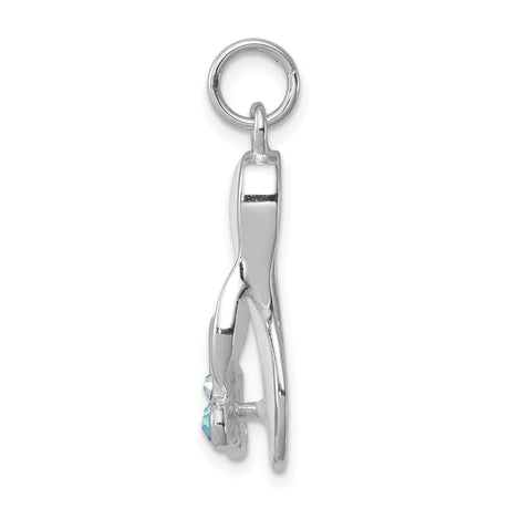 Sterling Silver Flip Flop Pendant with Cubic Zirconia, Butterfly and Iridescent Accents