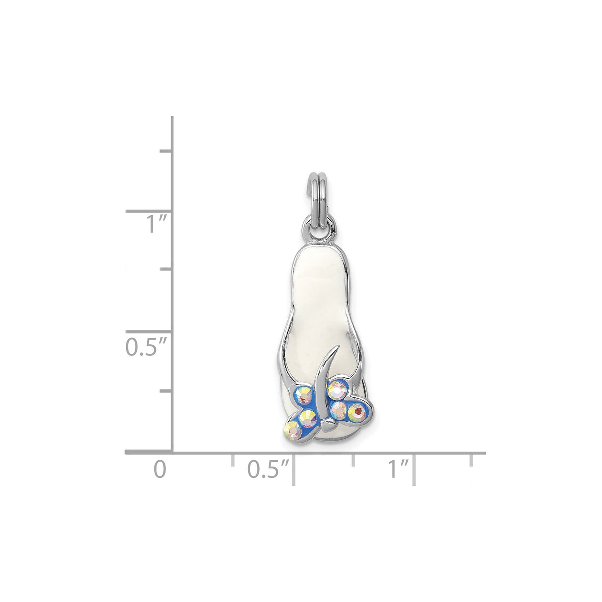 Sterling Silver Flip Flop Pendant with Cubic Zirconia, Butterfly and Iridescent Accents