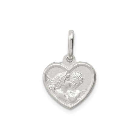 Sterling Silver Cherub Pendant with Angel Relief and Heart Design, Christian Spiritual Jewelry