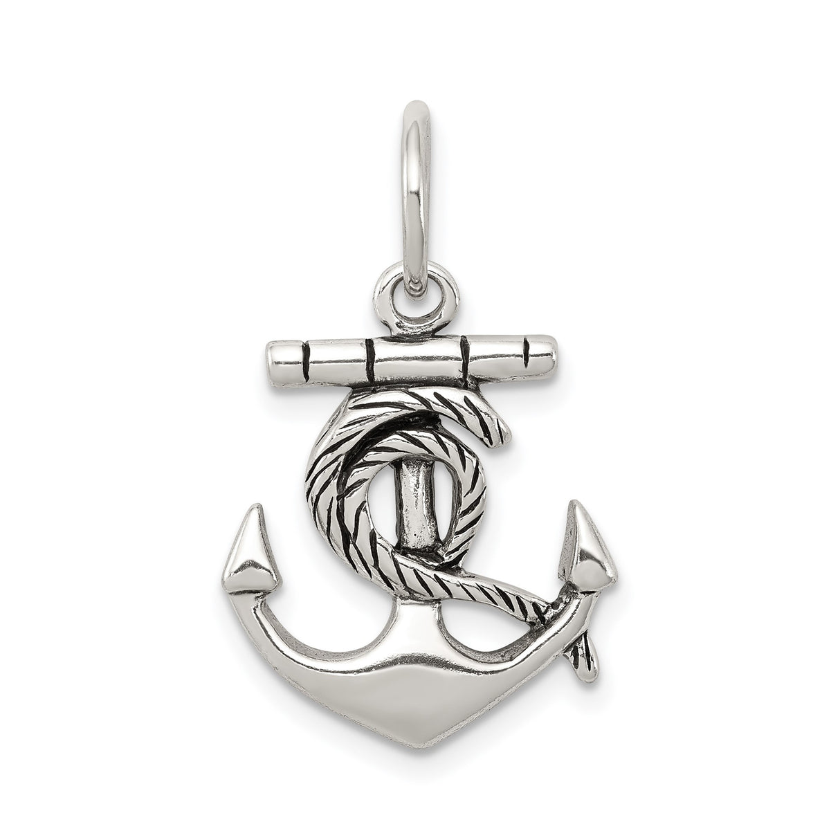 Sterling Silver Anchor Pendant with Twisted Rope Accents, Nautical Christian Symbol for Men and Women
