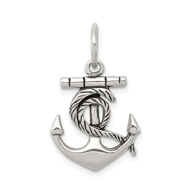Sterling Silver Anchor Pendant with Twisted Rope Accents, Nautical Christian Symbol for Men and Women