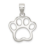 Sterling Silver Open Paw Print Pendant, Pet Memorial Jewelry for Dog and Cat Lovers