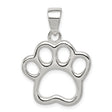 Sterling Silver Open Paw Print Pendant, Pet Memorial Jewelry for Dog and Cat Lovers