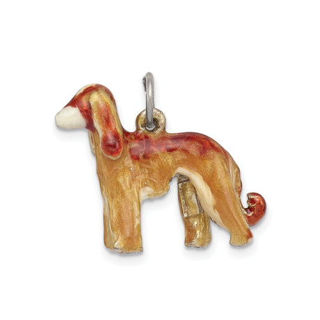Sterling Silver Afghan Hound Dog Pendant with Hand Painted Enamel, Pet Lover Charm
