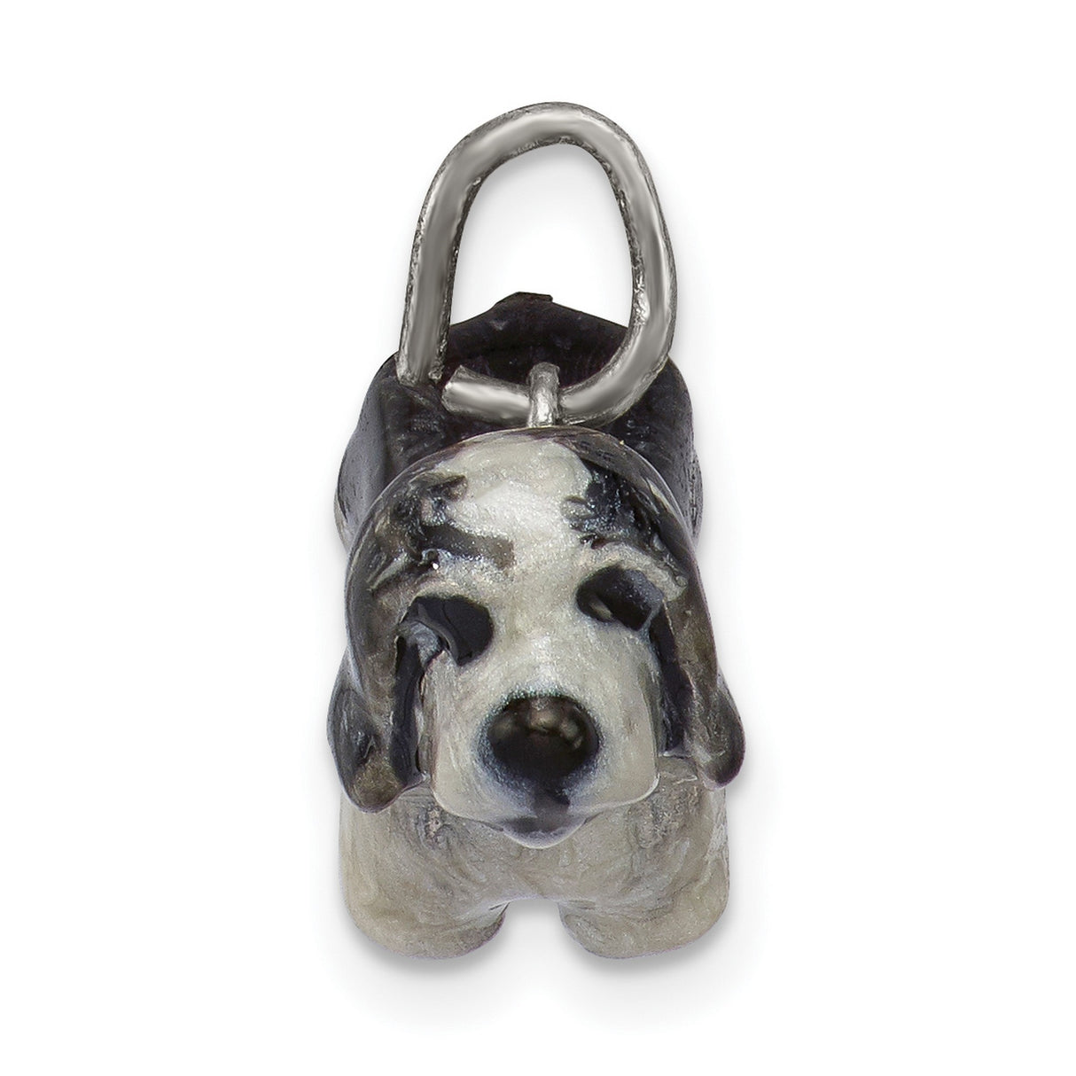 Sterling Silver Basset Hound Dog Charm Pendant with Black and White Enamel for Women