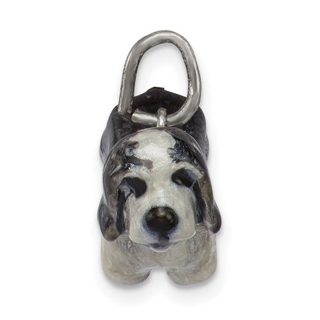 Sterling Silver Basset Hound Dog Charm Pendant with Black and White Enamel for Women