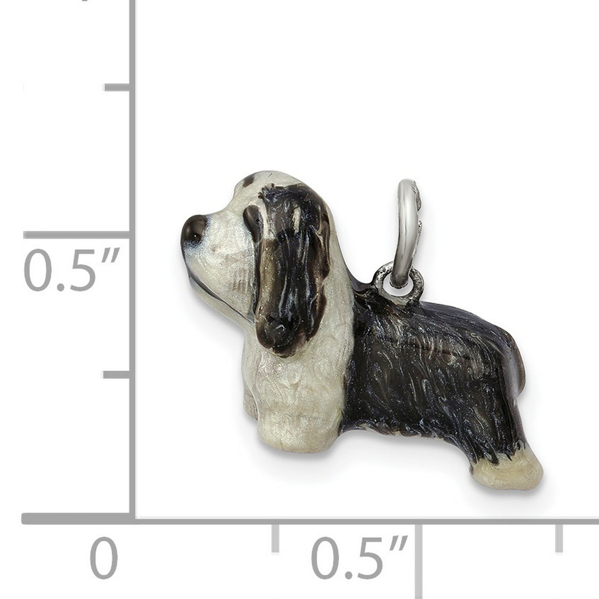 Sterling Silver Basset Hound Dog Charm Pendant with Black and White Enamel for Women