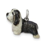 Sterling Silver Basset Hound Dog Charm Pendant with Black and White Enamel for Women