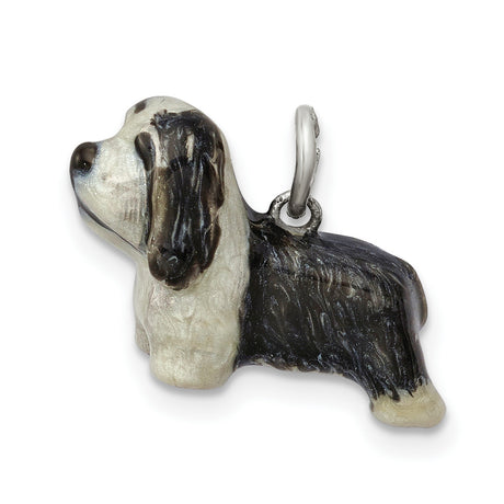 Sterling Silver Basset Hound Dog Charm Pendant with Black and White Enamel for Women