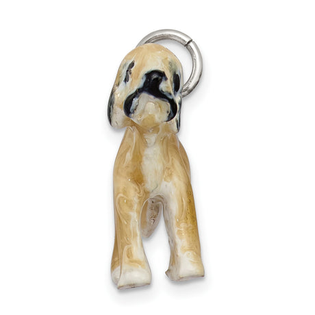 Sterling Silver Dog Charm Pendant with Hand Painted Enamel, Tan and White Dog Design