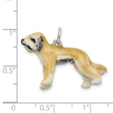 Sterling Silver Dog Charm Pendant with Hand Painted Enamel, Tan and White Dog Design
