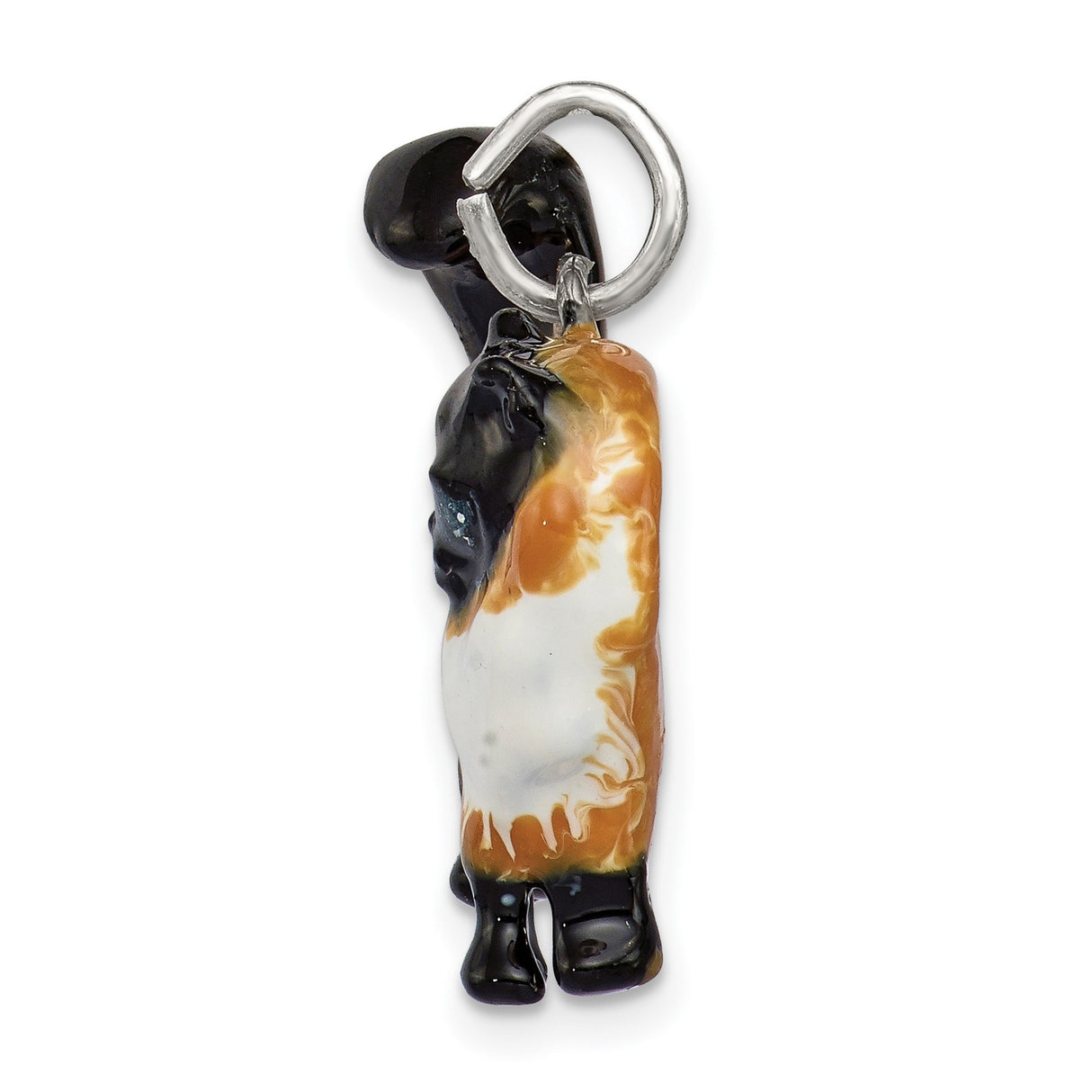 Enameled Calico Cat Charm Pendant in Real 925 Sterling Silver