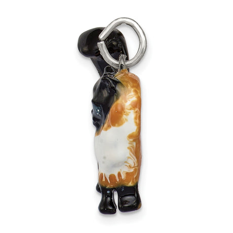 Enameled Calico Cat Charm Pendant in Real 925 Sterling Silver