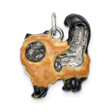 Enameled Calico Cat Charm Pendant in Real 925 Sterling Silver