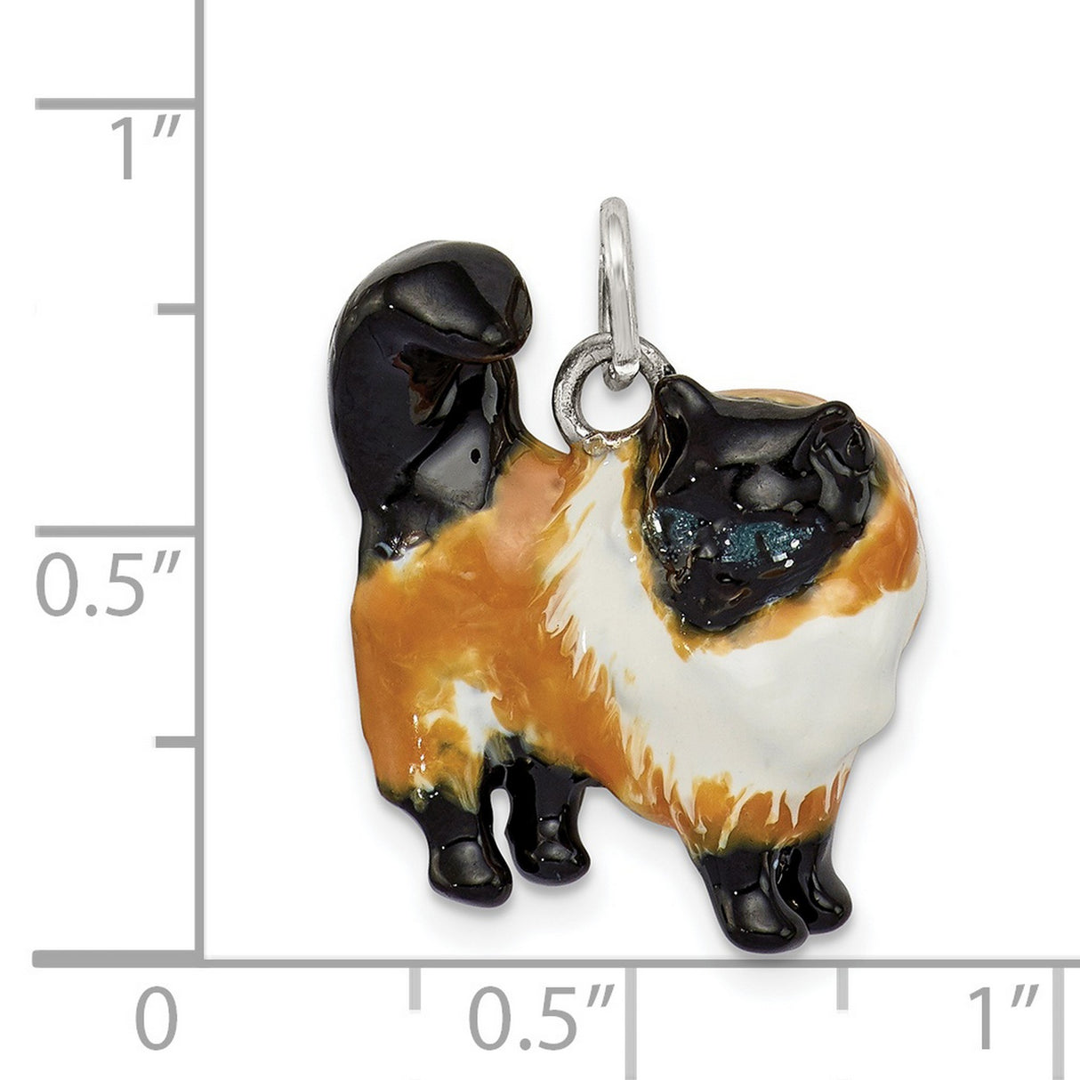 Enameled Calico Cat Charm Pendant in Real 925 Sterling Silver