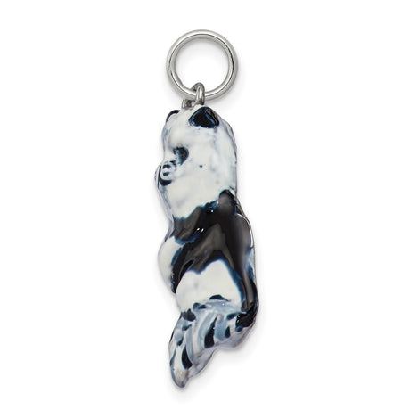 Enameled Black and White Cat Charm Pendant in Real 925 Sterling Silver