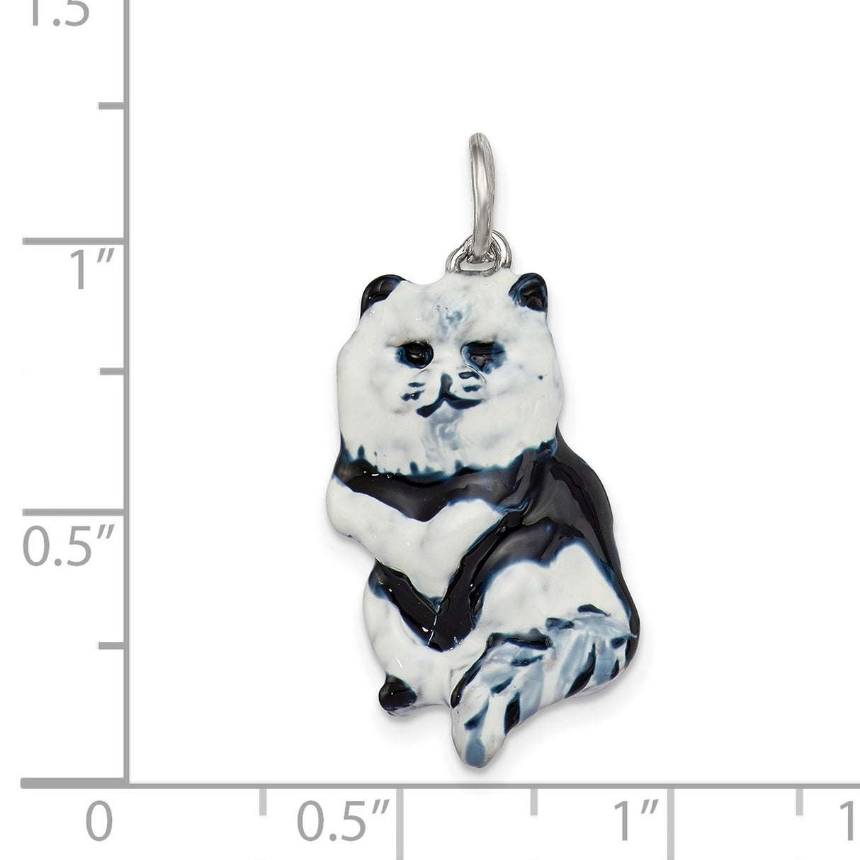 Enameled Black and White Cat Charm Pendant in Real 925 Sterling Silver