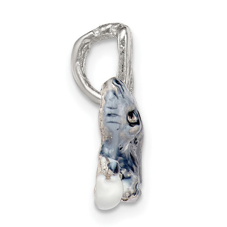 Enamel Grey and White Cat playing with Ball Charm Pendant in Real 925 Sterling Silver