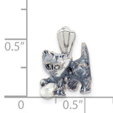 Enamel Grey and White Cat playing with Ball Charm Pendant in Real 925 Sterling Silver
