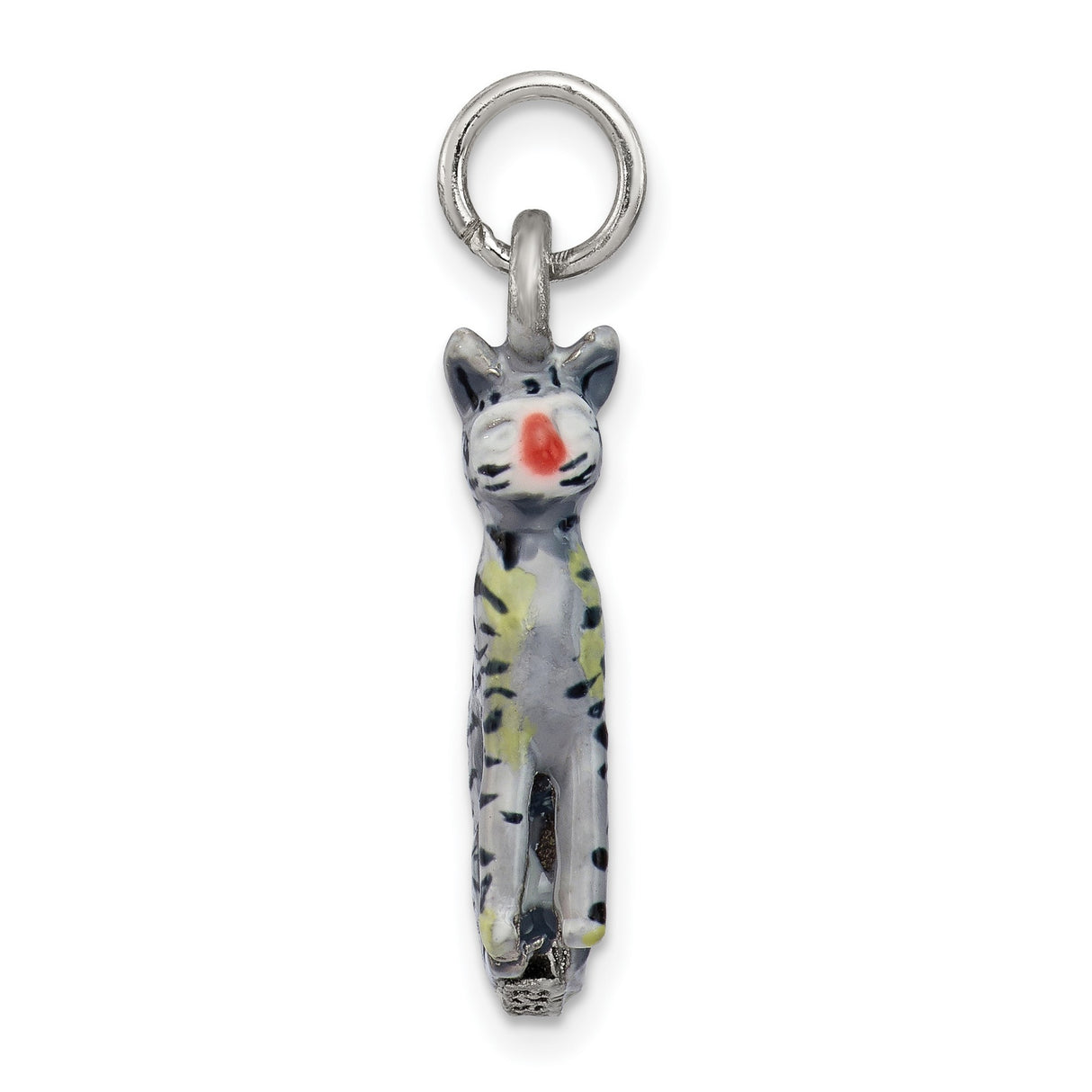 Enamel Cat Sitting Charm Pendant in Real 925 Sterling Silver