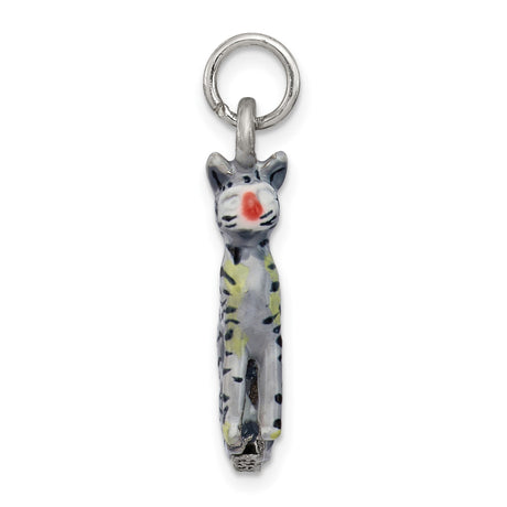 Enamel Cat Sitting Charm Pendant in Real 925 Sterling Silver