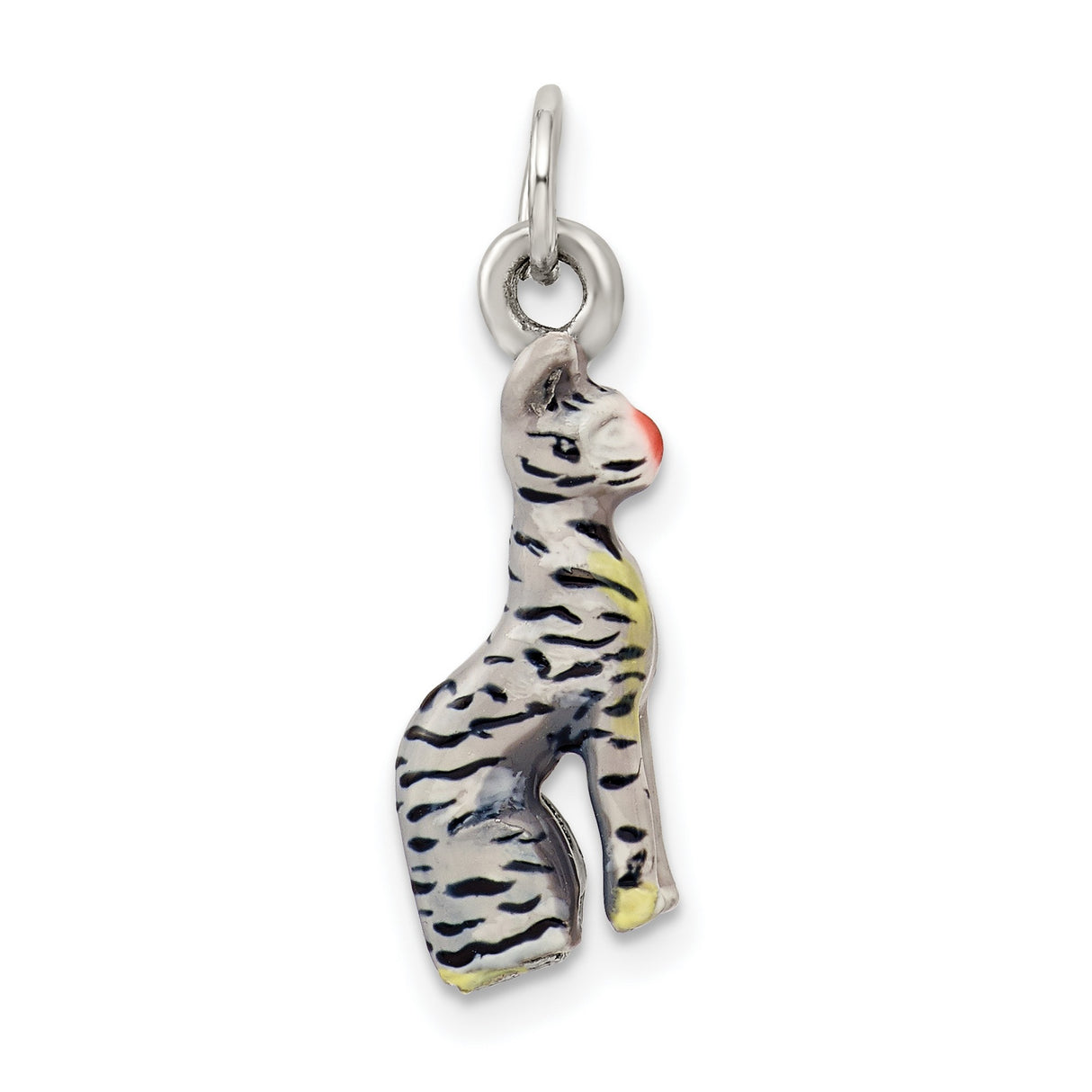 Enamel Cat Sitting Charm Pendant in Real 925 Sterling Silver
