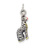 Enamel Cat Sitting Charm Pendant in Real 925 Sterling Silver
