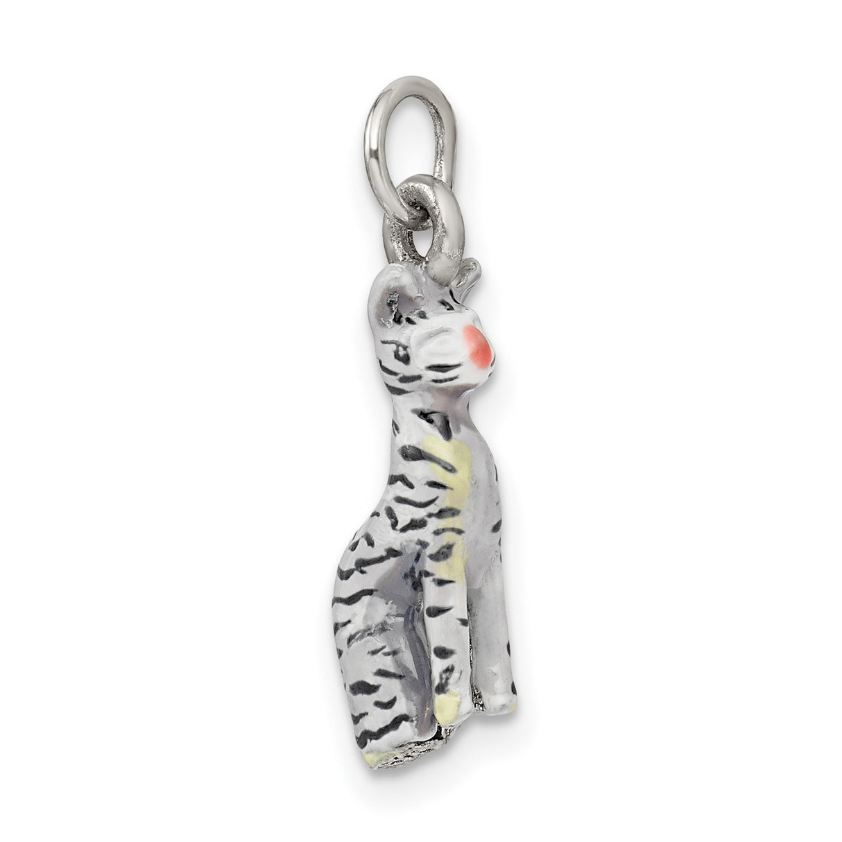 Enamel Cat Sitting Charm Pendant in Real 925 Sterling Silver