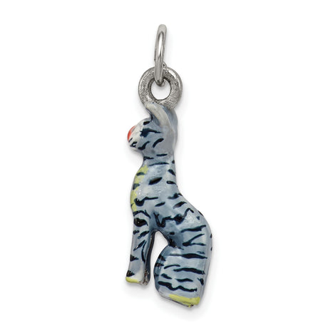 Enamel Cat Sitting Charm Pendant in Real 925 Sterling Silver
