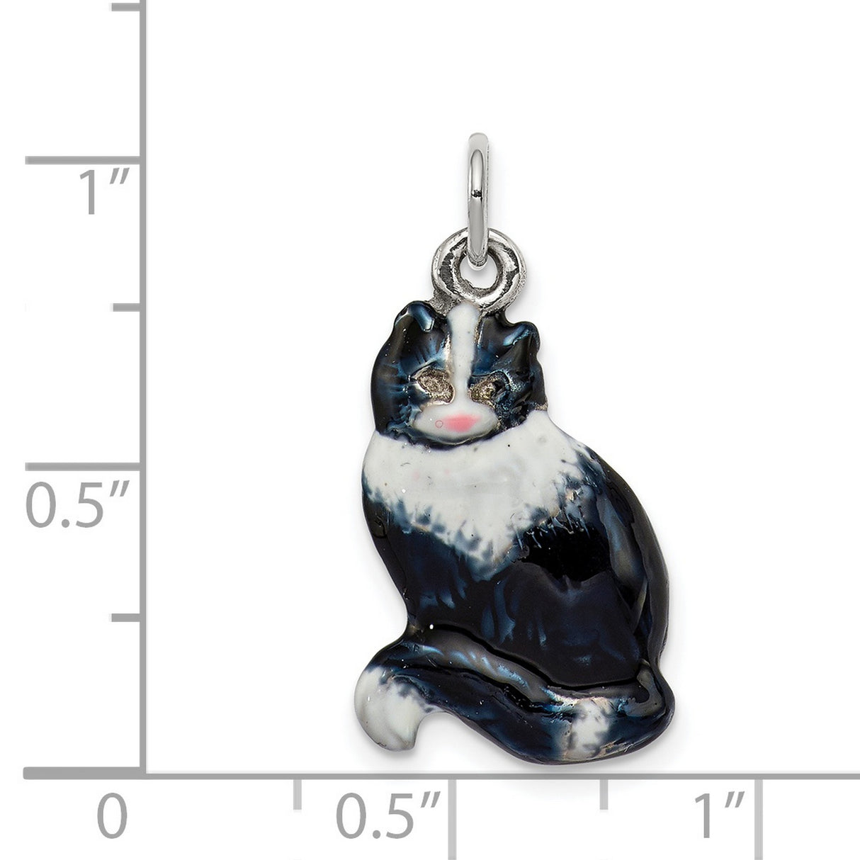 Enamel Black and White Cat Charm Pendant in Real 925 Sterling Silver